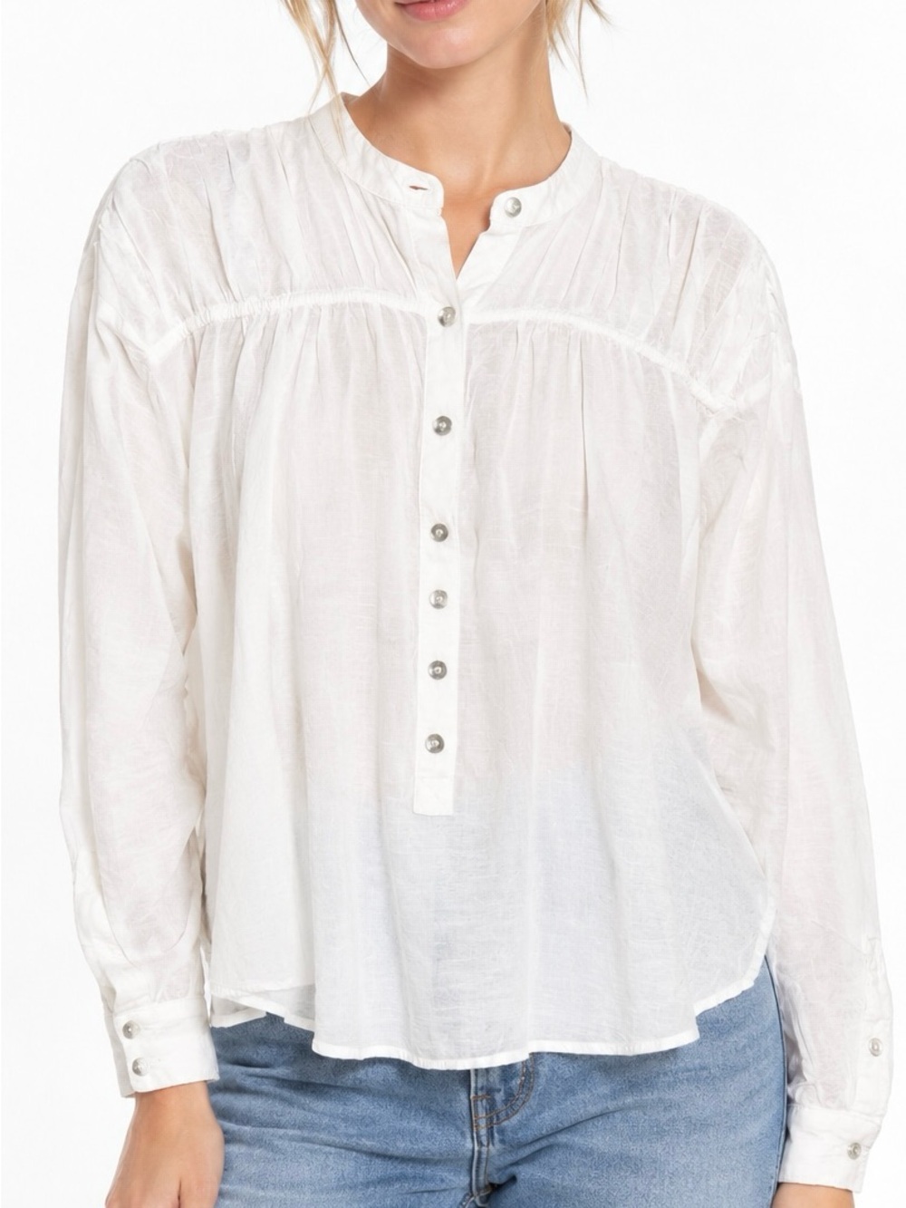 Anthropologie Pilcro White Cotton Viscose Henley Blouse Boho Peasant Top S